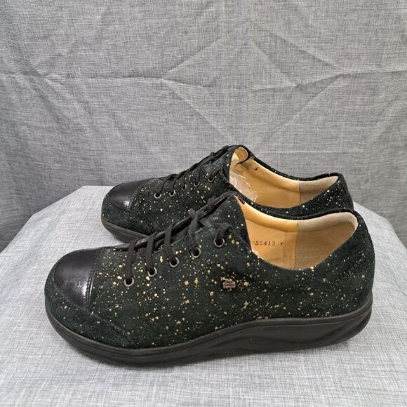 Finn Comfort Ikebukuro Black Nubuck Glitter Sneaker Shoes Women's 7.5 US - Picture 1 of 13